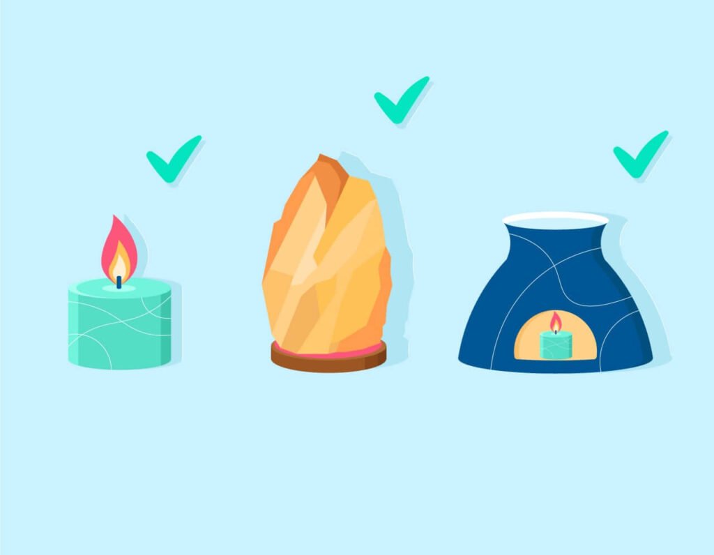 An illustration of what is the best light for sleep, which is a candle or Himalayan salt lamp